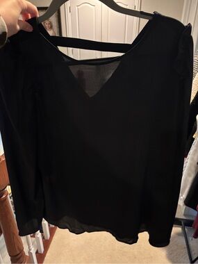 LOFT Black Chiffon Long-Sleeve V-Detail Blouse